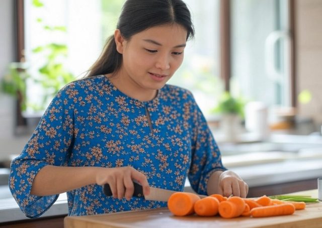 woman chopping carrots