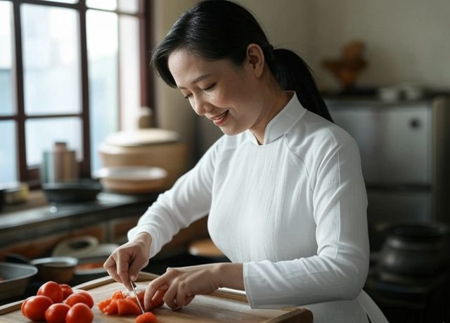 woman slicing tomatoes