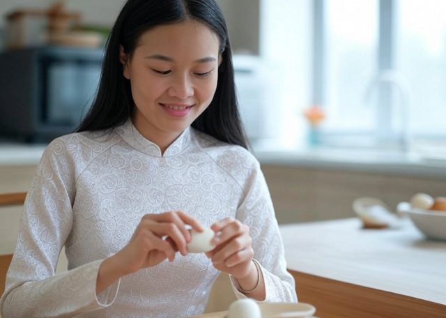 woman peeling boiled eggs